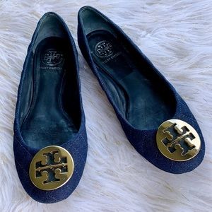 Tory Burch quilted denim flat shoes